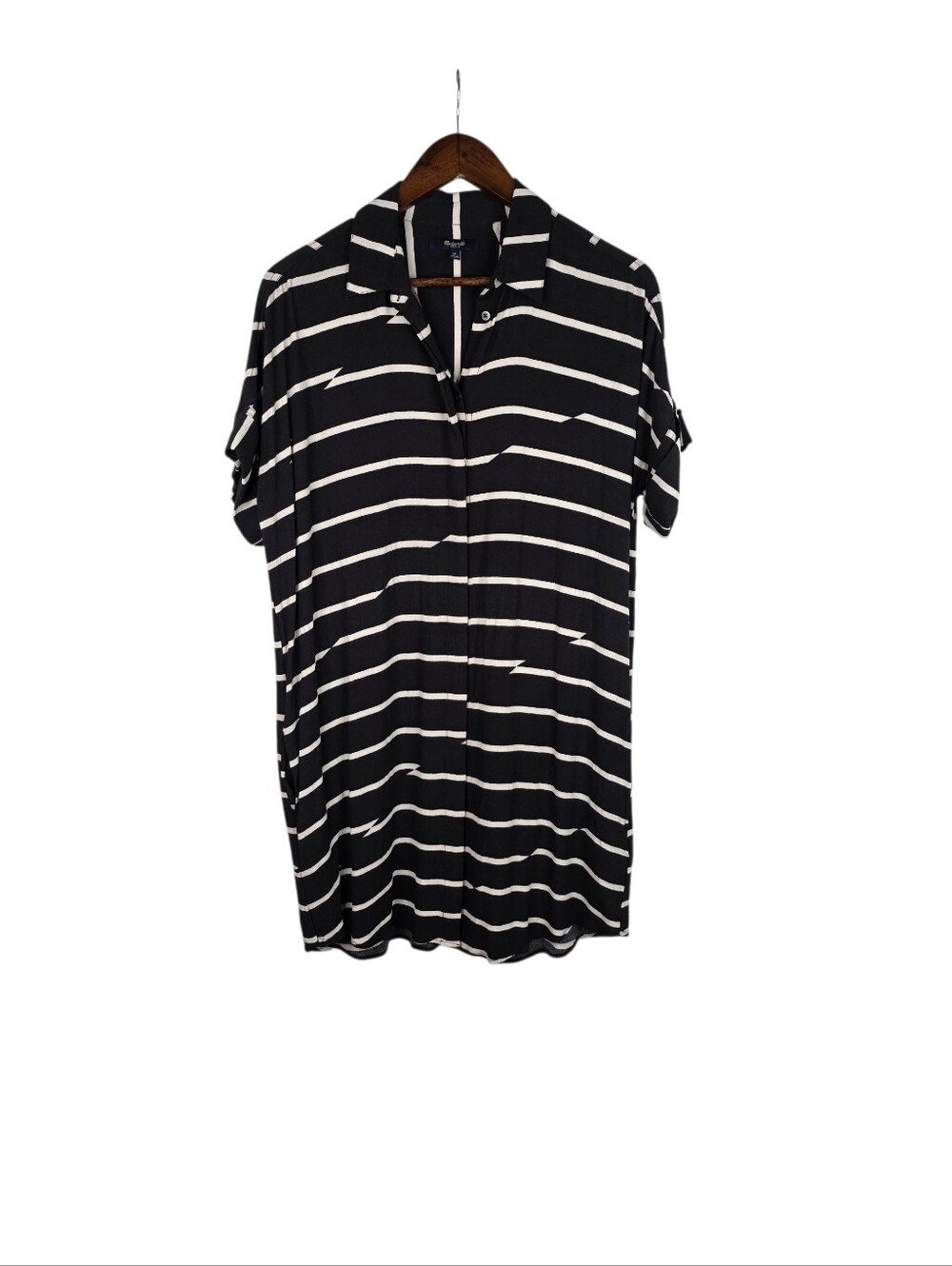 Madewell Womens Medium Black Break Stripe‎ Button Down Courier Shift Dress Boxy